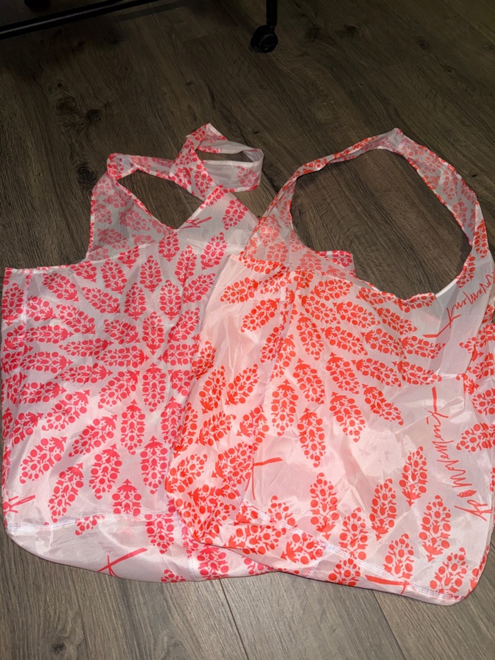 Free People Reusable Pink/Coral Leaf-Print Tote Bag lot